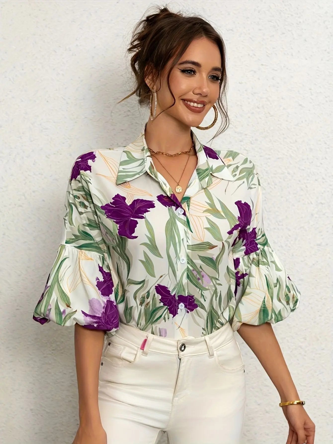 Blouse met Bloemenprint en Lantaarnmouwen Lisa Rose