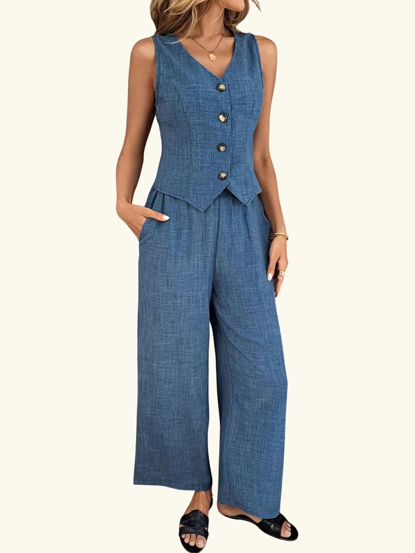 Tweedelige Set Mouwloze Top en Broek Lisa Rose