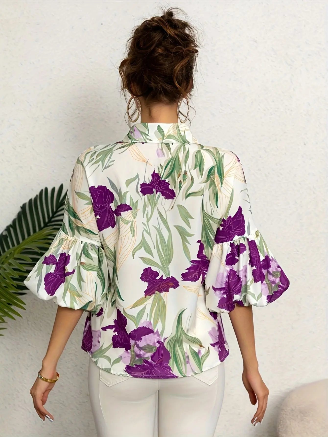 Blouse met Bloemenprint en Lantaarnmouwen Lisa Rose