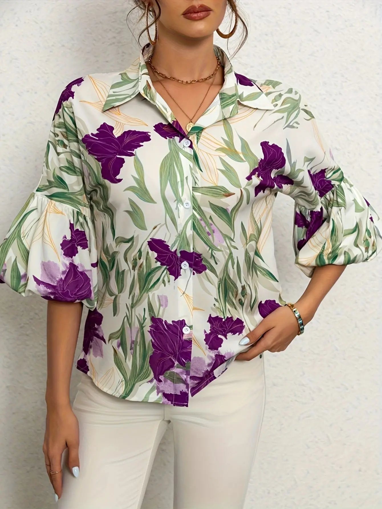 Blouse met Bloemenprint en Lantaarnmouwen Lisa Rose