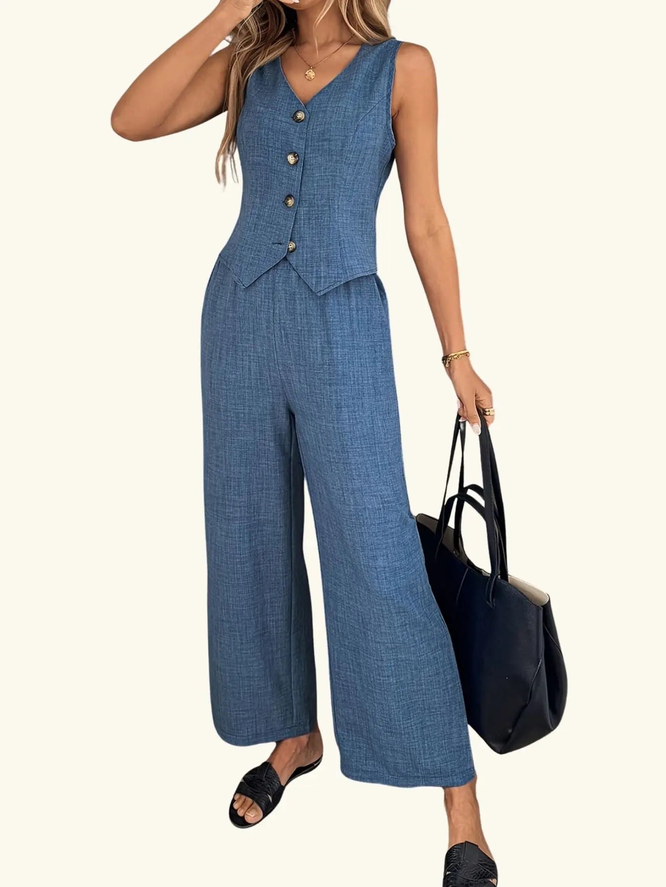 Tweedelige Set Mouwloze Top en Broek Lisa Rose