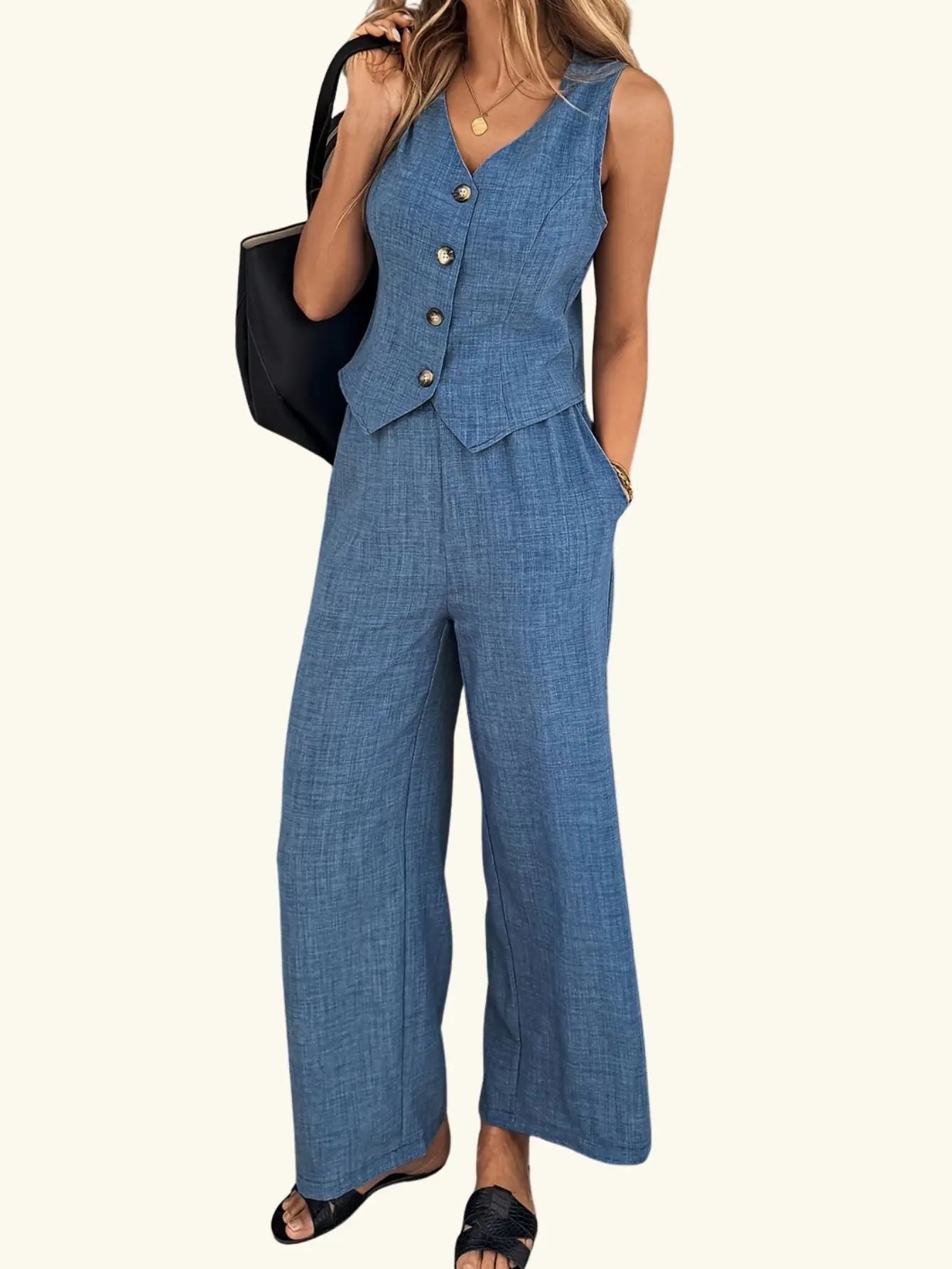 Tweedelige Set Mouwloze Top en Broek Lisa Rose