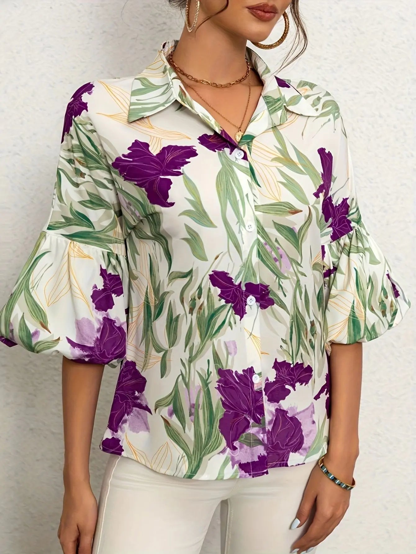 Blouse met Bloemenprint en Lantaarnmouwen Lisa Rose