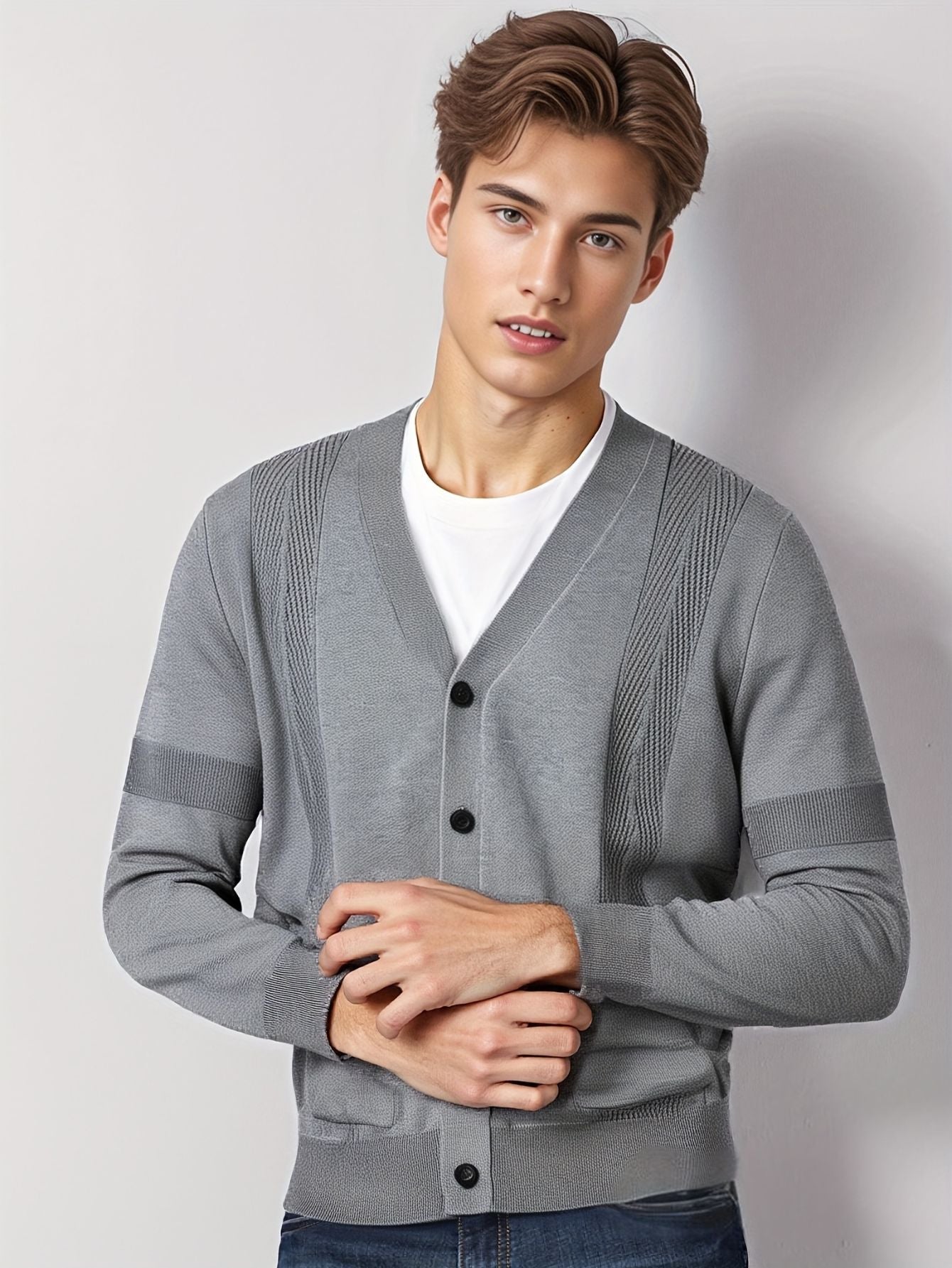Gebreid V-Halsvest met Zakken Lisa Rose