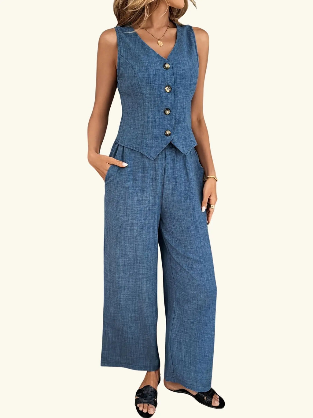 Tweedelige Set Mouwloze Top en Broek Lisa Rose