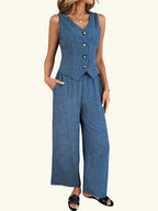 Tweedelige Set Mouwloze Top en Broek Lisa Rose