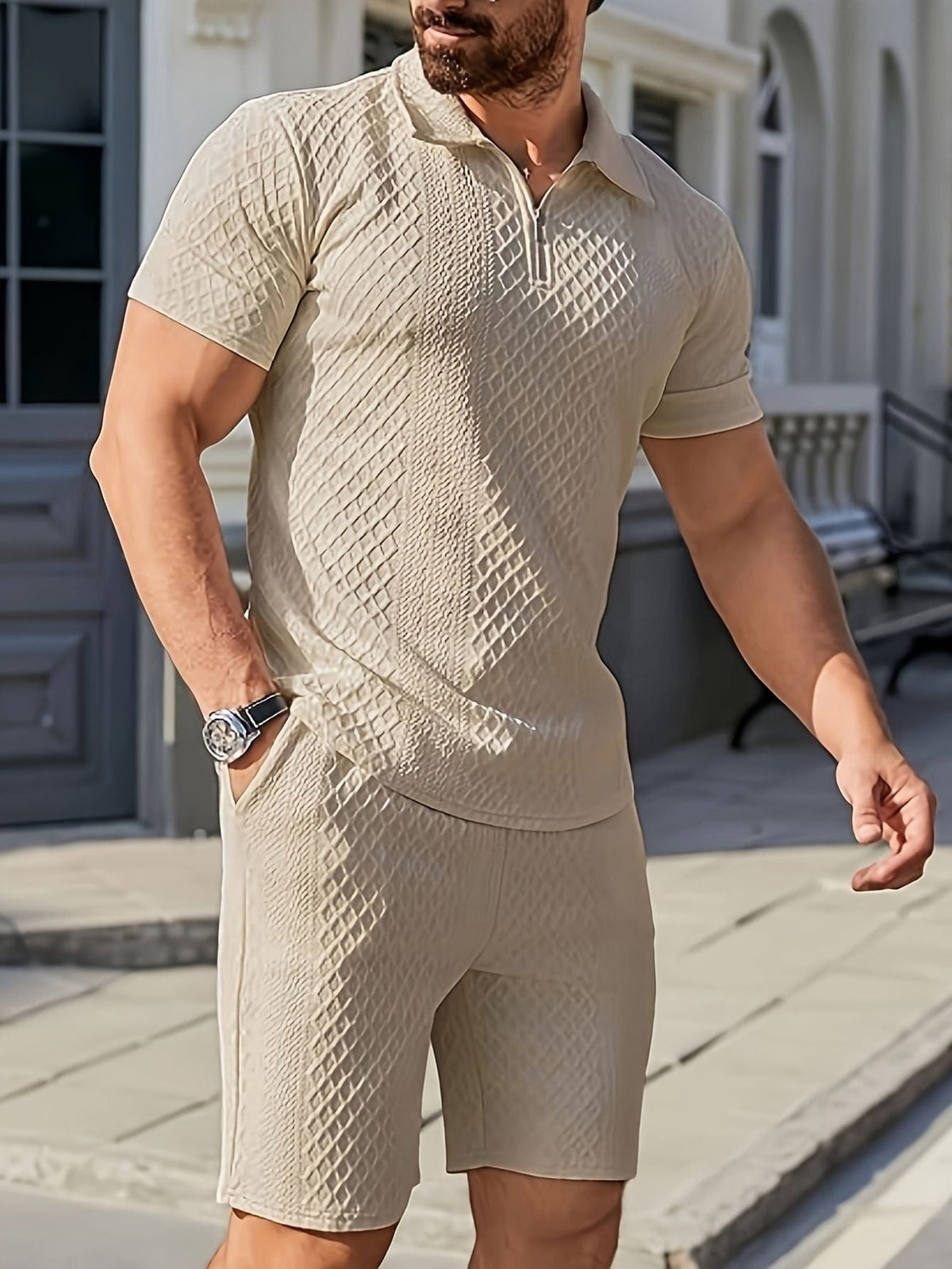 Heren Zomer Polo Shirt en Shorts Set Lisa Rose