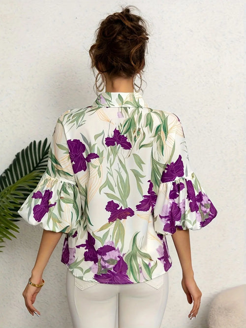 Blouse met Bloemenprint en Lantaarnmouwen Lisa Rose